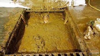 Betty submerges in cowshit while masturbating