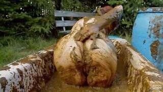 Lyndra Lynn playing in cowshit