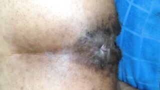 Ebony hairy asshole poops