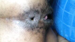 Ebony hairy asshole poops