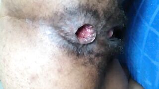 Ebony hairy asshole poops