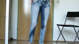 Gorgeous wife piss and poop in jeans