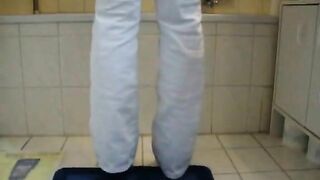 Sexy babe pooping on slave in the toilet