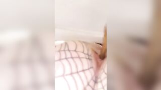 Woman in fishnet stockings has an ass full of shit