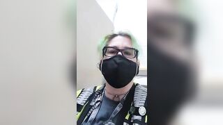 Lady in netting squats and shits on the floor