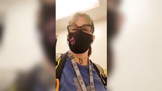 Blonde nerdy milf in glasses pooping at home