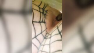 Blonde nerdy milf in glasses pooping at home