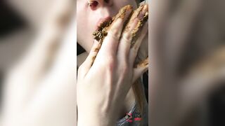 Stunning brunette teen girl licking shit
