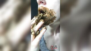 Stunning brunette teen girl licking shit