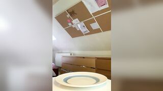 Chick with seductive body pooping on the plate