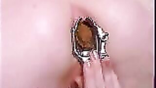 Dirty redhead young girl pooping closeup