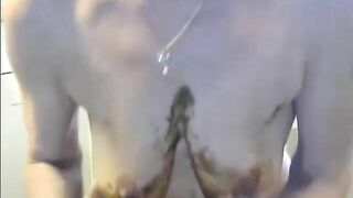 Chubby lady pooping and dildo toying