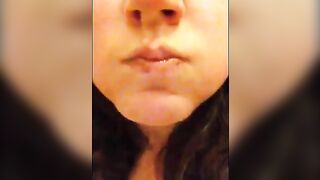 Happy brunette eats big turd