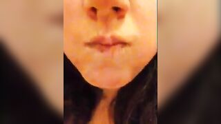 Happy brunette eats big turd