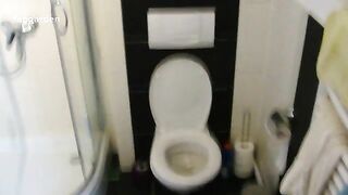 Yummy brunette girl in glasses pooping