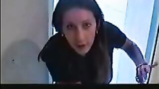 Dirty horny brunette girl pooping