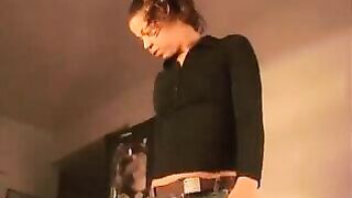 Pretty brunette girl spread ass cheeks for pooping