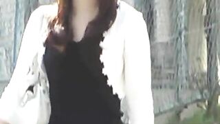 Sweet round ass lady pooping in the garden