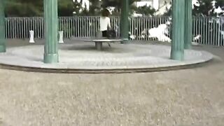 Asian horny girl poops in the park
