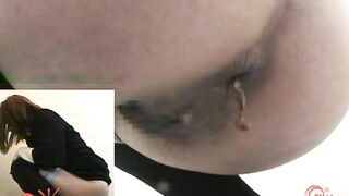 Dirty hairy Asian girl poop and piss