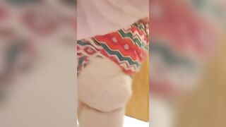 Girl squats to take a massive shit on tile floor