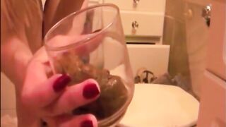 Skinny blonde girl shitting and smearing