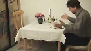 Young babe poops on the table