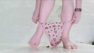 Cute brunette gal stripping for poop