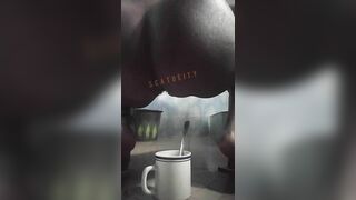 Big booty ebony girl poops in the cup