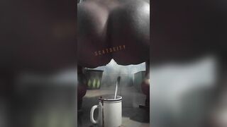 Big booty ebony girl poops in the cup