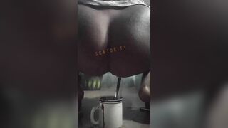 Big booty ebony girl poops in the cup