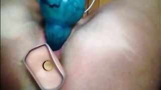 Wife masturbating with two dildo