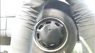 Woman shit and piss beside the car