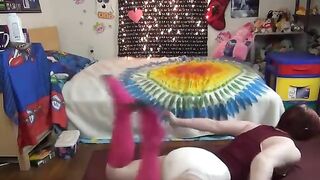 Doing Yoga in her messy diaper