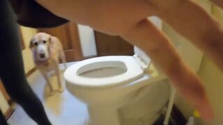 Sexy cute teen poops at home