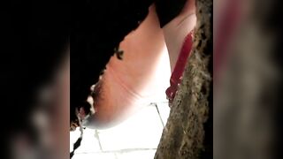 Hairy wet pussy lady pooping POV