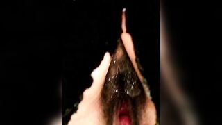 Hairy wet pussy lady pooping POV