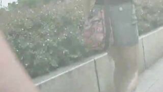 Young sexy Jap lady pooping outdoor