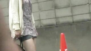 Blonde lady and putdoor poop