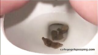 Gorgeous brunette wife poops at home