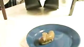 Amazing blonde milf taking out hard long poop