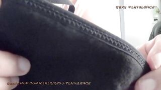 Blonde chubby lady in glasses poops