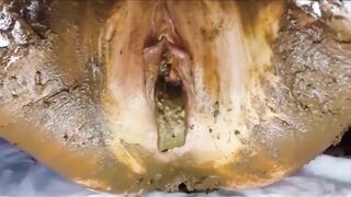 Slut smearing shit on her pussy