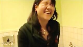 Cute lovely brunette babe takes dump