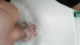 Hairy pussy lady poops on her slave