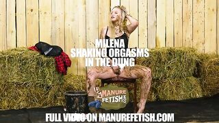 Milena Shaking orgasms in the cow dung
