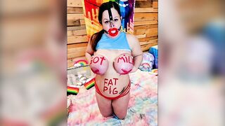 Chubby big boobs shit pig play