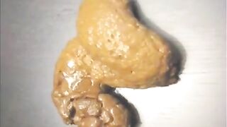 Nerdy girl spread legs for hard poop