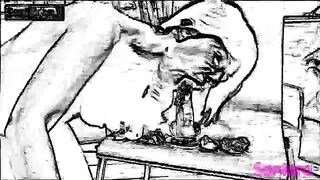 Deepthroating and riding dildo