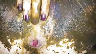 Dirty cunt covered in sticky shit
